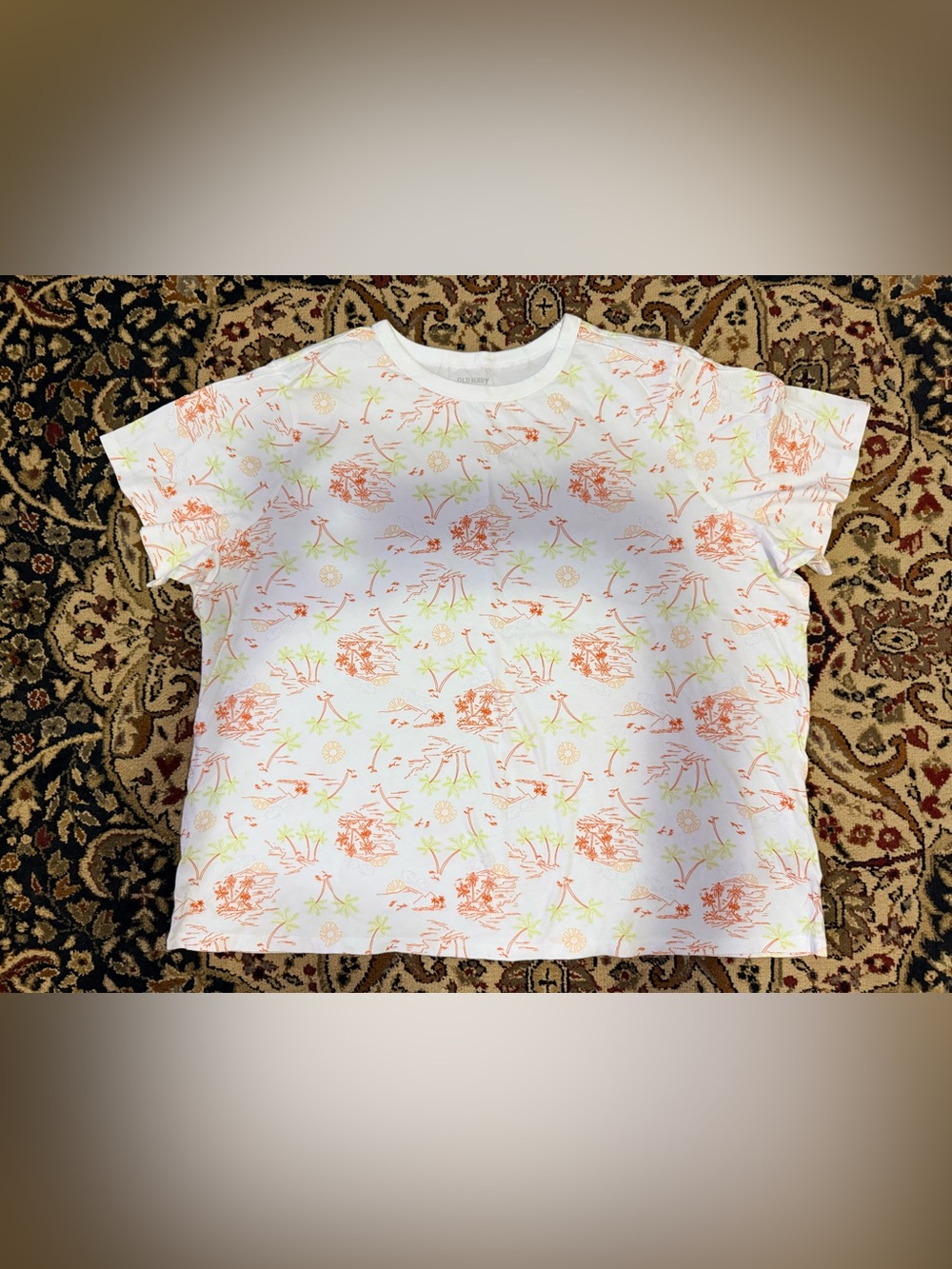 XXL Tall women’s Old Navy White Tee with Orange & Lime Tropical Print